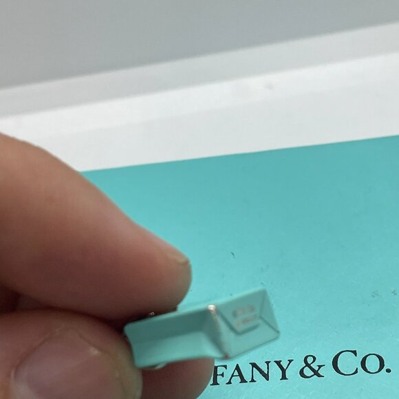 Tiffany & Co Silver Blue Enamel Shopping Bag Charm Pendant - Picture 8 of 10